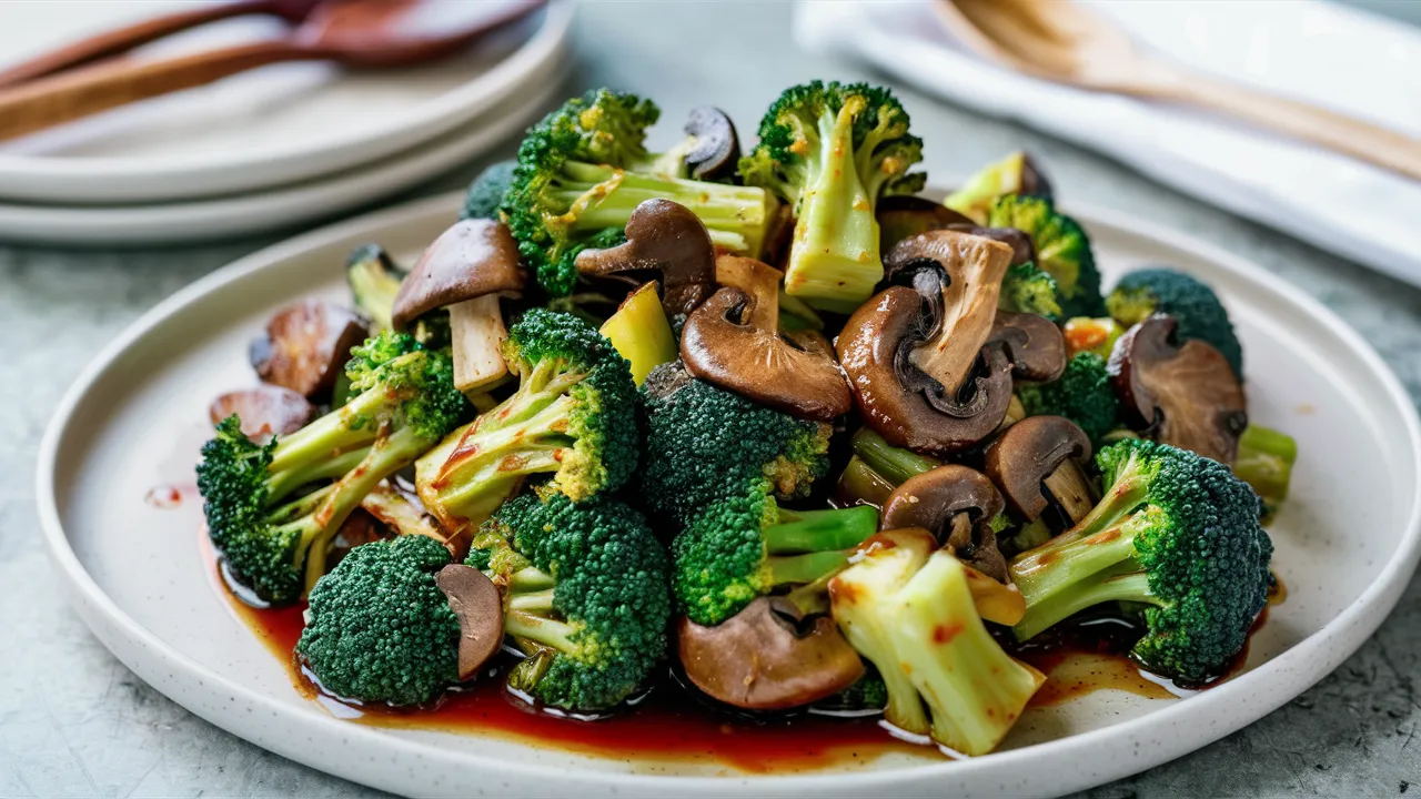 Brócoli con Champiñones y Salsa de Soja delicioso
